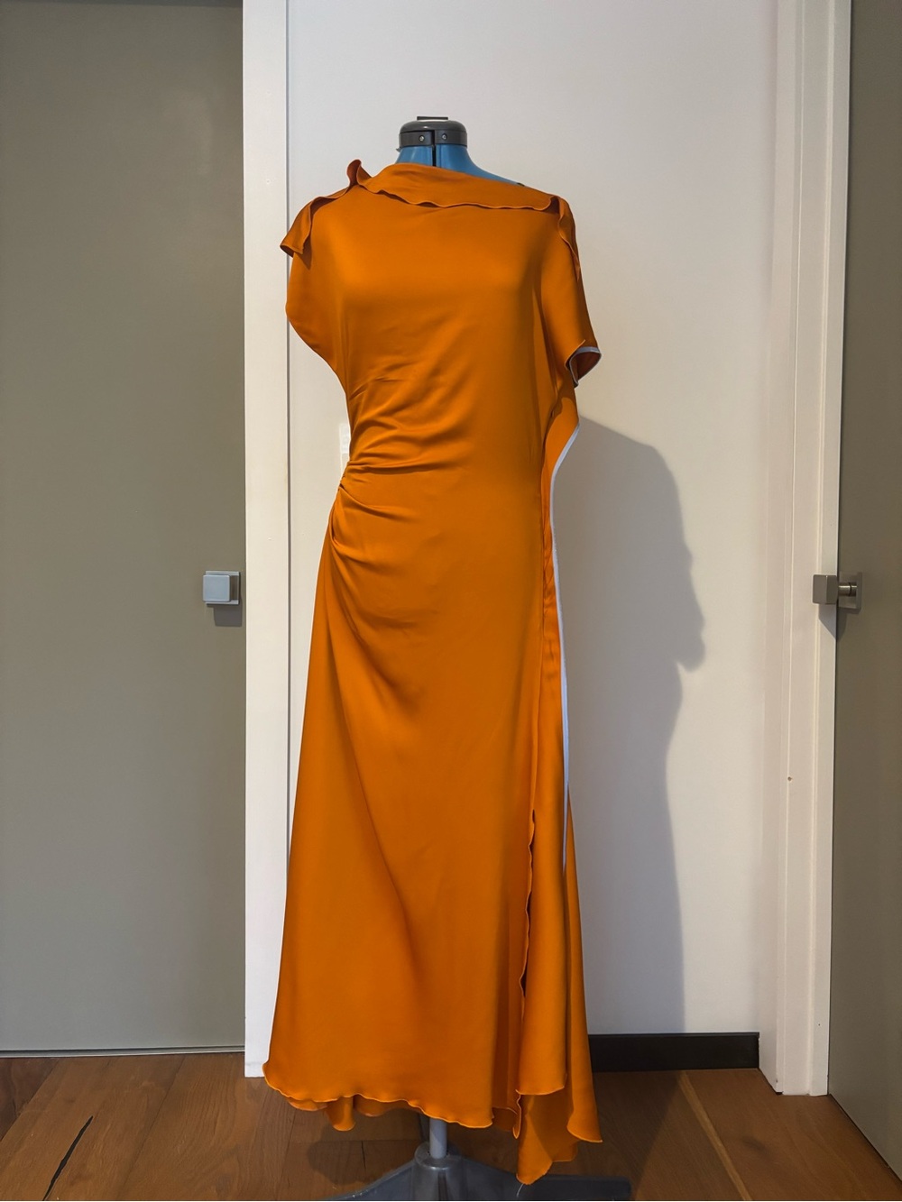 NWT Victoria Beckham Sunset Orange Asymmetric Ruffle Maxi Dress US 10